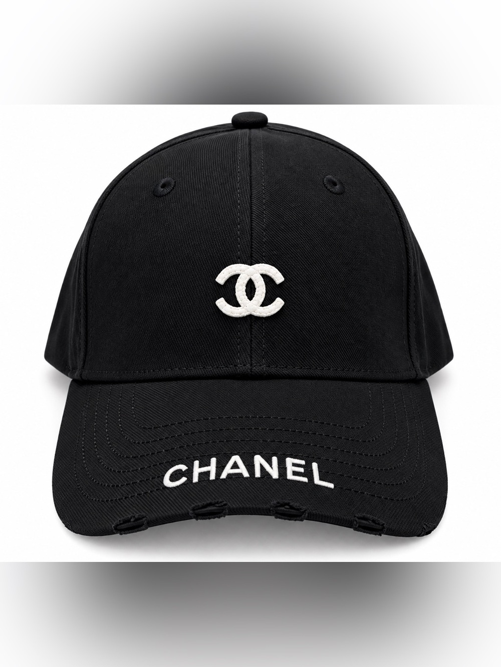 CHANEL Black Baseball Cap with White CC Logo